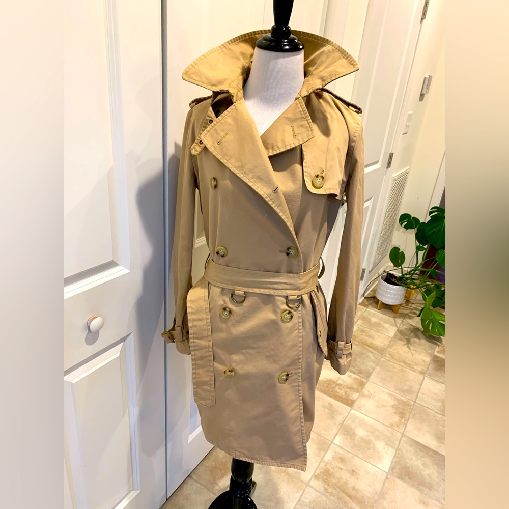 Lauren Ralph Lauren Beige Trench Coat Jacket with Houndstooth Lining
